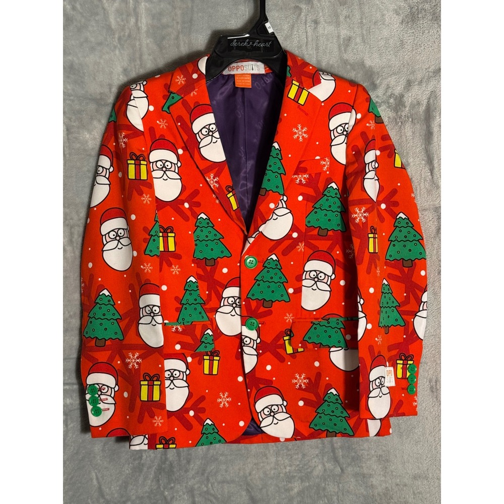 OppoSuits Santaboss Christmas Blazer Jacket Boys Size 10 Red Santa Tree Print
